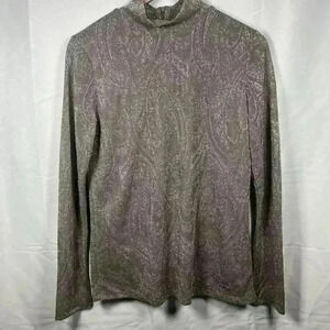 Anne Klein shimmer long sleeve turtleneck women medium NEW gray